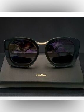 MaxMara Black Sunglasses with Gold Accent Bridge